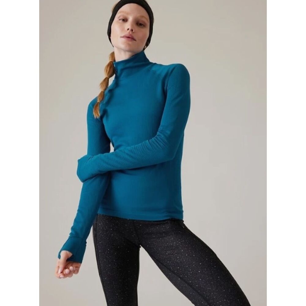 Athleta Flurry Seamless Turtleneck Top Blue Medium
